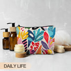 Abstract Colorful Floral Makeup Bag, Trendy Maximalist Funky Tropical Flower Cosmetic Bags for Women, Eclectic Botanical Zipper Makeup Pouch