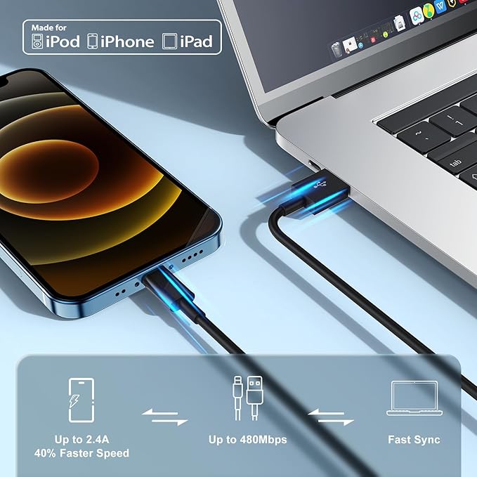 10ft iPhone Charger, [Apple Certified] Long Apple Charging Cord,10 Feet Original Lightning to USB Cable,10 Foot iPhone Charging Cable for iPhone 14 Pro Max/14/13 Pro/12 Mini/11/XS/XR/8/7/6S/5/SE,iPad
