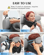 YFONG Travel Pillow for Long Flight Airplane, Head Strap Combo with 3D Contoured Sleep Eye Mask, Neck Pillow for Travel Essential, 360° Support Memory Foam Headrest, Prevent Bobbing, Drawstrap - Grey