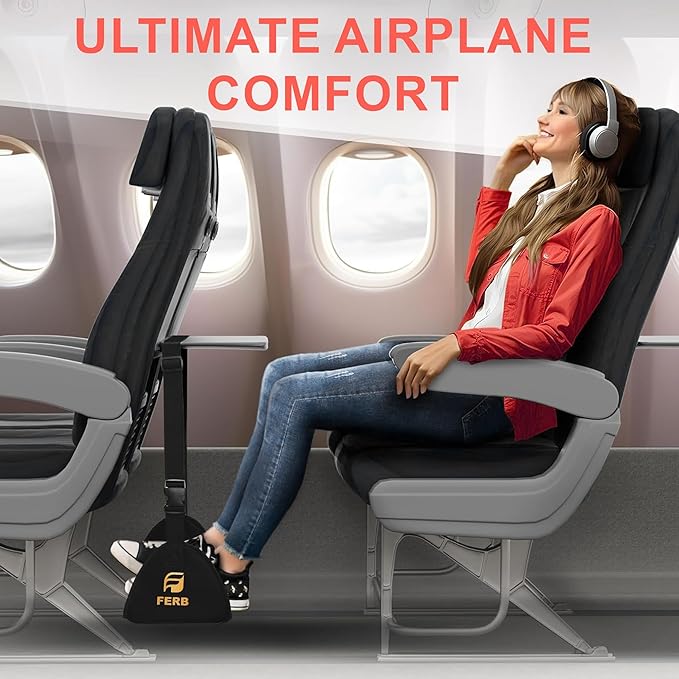FERB Airplane Portable Footrest - Travel Foot Hammock with Memory Foam for Comfort | Adjustable Office Footrests for Airplane, Train, Bus | Lightweight Travel Accessory (Pack of 1)