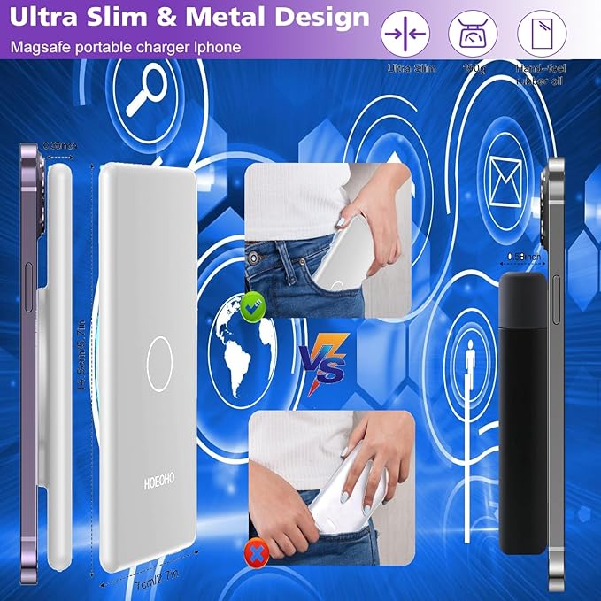 Magnetic Battery Pack for iPhone /17/16/15/14/13/12 Series, 10,000mAh Mag-Safe Battery Pack, Slim Mag-Safe Power Bank Charger, Power Bank Magnetic Charger for iPhone (White)