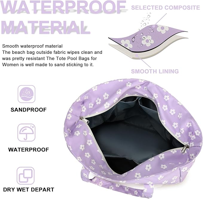 Bluboon Waterproof Beach Tote Pool Bags for Women Ladies Extra Large Carry On Bag With Wet Compartment for Weekender Travel