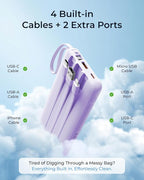 VRURC Portable Charger Slim 20000mAh Power Bank,22.5W PD Fast Charging Travel Essentials Powerbank 4-Built-in-Cables&2 Extra Ports Compatible with iPhone,iPad,Galaxy,Android (Purple)