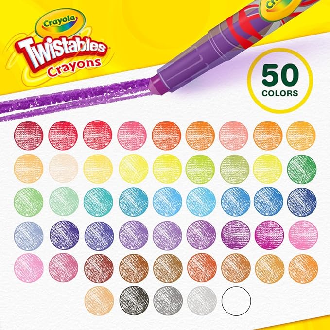 Crayola Mini Twistables Crayons for Kids (50ct), Cute Back to School Supplies for Kids, Crayons for Coloring Books, Gift for Toddlers Girls & Boys, Arts & Crafts, 3+