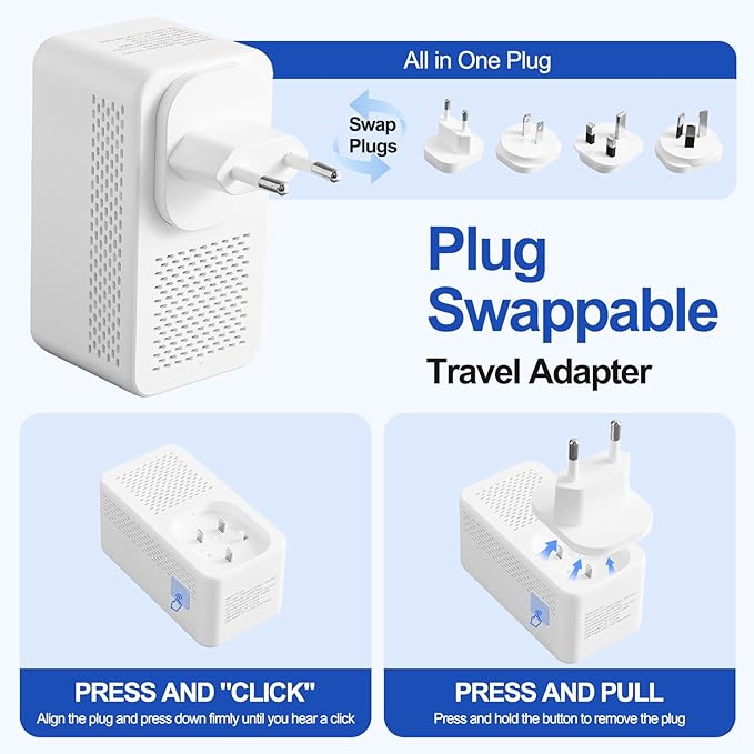 Voltage Converter US to Europe, 220V to 110V Step Down Converter for Travel, 2500W Power Converter Adapter Combo with USB-A USB-C and UK/AU/US/IT/EU Travel Plug Adapters, Hair Dryer Compatible