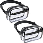 Packism Clear Fanny Pack Stadium Approved - 2-Pack Plus Size 35-51 inches Adjustable Strap Clear Belt Bag for Women Men Transparent Waist Bag for Concerts, Sporting Events, Black