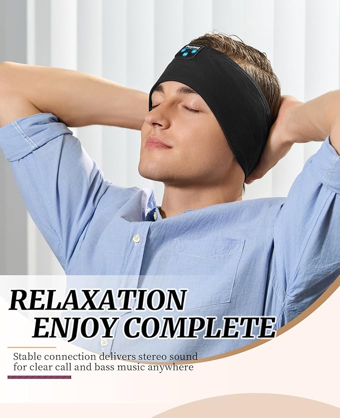 Perytong Sleep Headphones Wireless, Bluetooth Sports Headband Headphones with Ultra-Thin HD Stereo Speakers Perfect for Sleeping,Workout,Jogging,Yoga,Insomnia, Air Travel, Meditation (DeepBlack)
