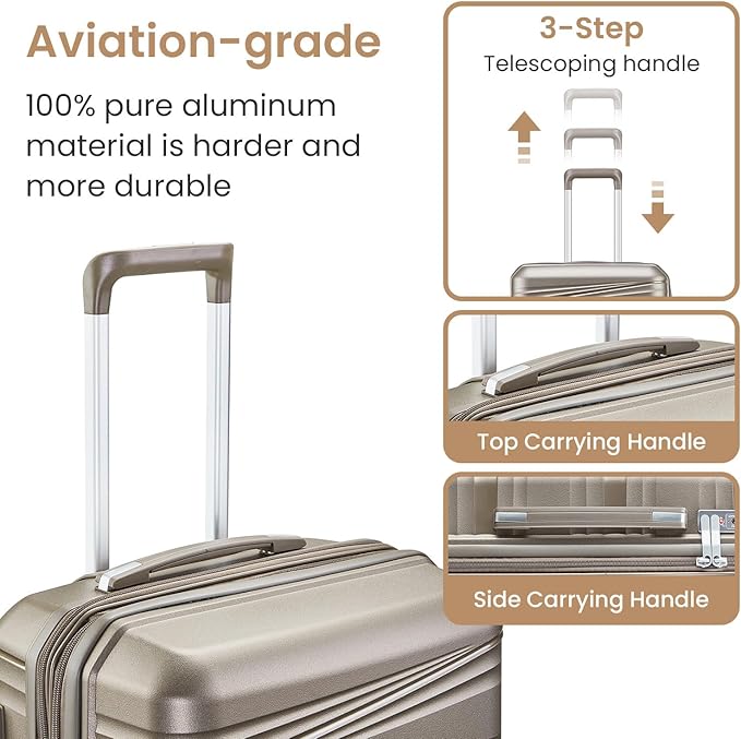 4 Piece Luggage Set, Hardside Expandable Lightweight Suitcase with 360° Mute Spinner Wheels Luggage Sets, TSA Lock, 14/20/24/28 Inch Travel Luggage for Men, Women and Girls (Champagne 3)