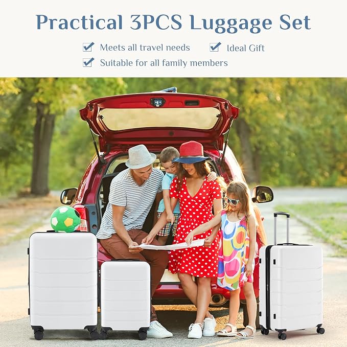 OLIXIS 3-Piece Suitcase Set, Hardside Luggages with Spinner Wheels, Lightweight ABS Hard Shell Travel Luggage, Expandable Carry-On Suitcase with TSA Approved Lock–White, 20/24/28 Inch