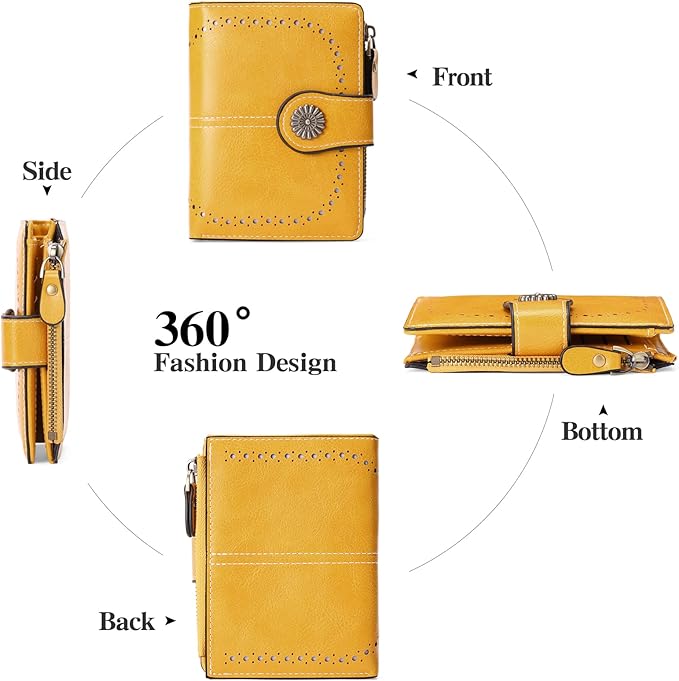 Small Wallet for Women Bifold Credit Card Holder RFID Blocking with Zipper Pocket