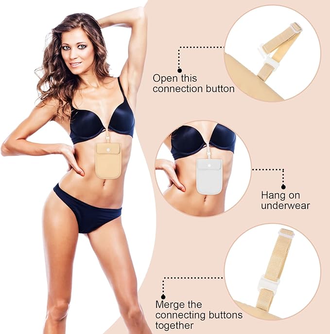 2 Pieces Travel Bra Wallet for Women Hidden Bra Wallet Pickpocket Proof Under Clothes Money Belt Pouch Secret for Passport Money Valuables(4 x 5.4 Inch,Nude, White)