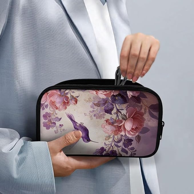 Purple Hummingbird Cord Organizer Travel Portable Electronic Organizer Travel Case Tech Pouch for Cable Cord Charger Phone Earphone Power Bank