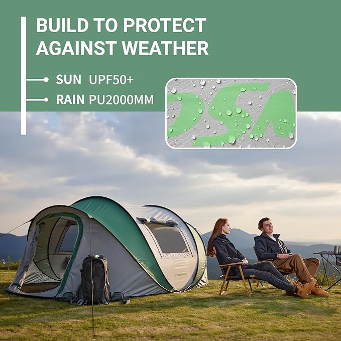 EchoSmile Pop Up Camping Tent, 2/4/6 Person Easy Setup Tent, Water Resistant Dome, Portable with Carry Bag