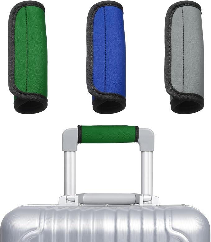 uxcell 3 Pcs Luggage Handle Wrap for Suitcase, Neoprene Handbag Grip Cover Protector Luggage Identifiers Suitcase Handle Wraps for Luggage Shopping Bag Travel Bags, Blue/Green/Silver