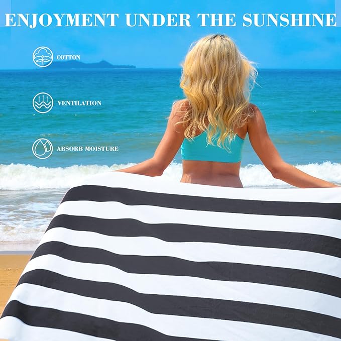 Exclusivo Mezcla 4 Pack Cotton Large 30x60 Inches Soft Cabana Stripe Thick Beach Towel, Super Absorbent Travel Bath Pool Towel (Charcoal Grey)