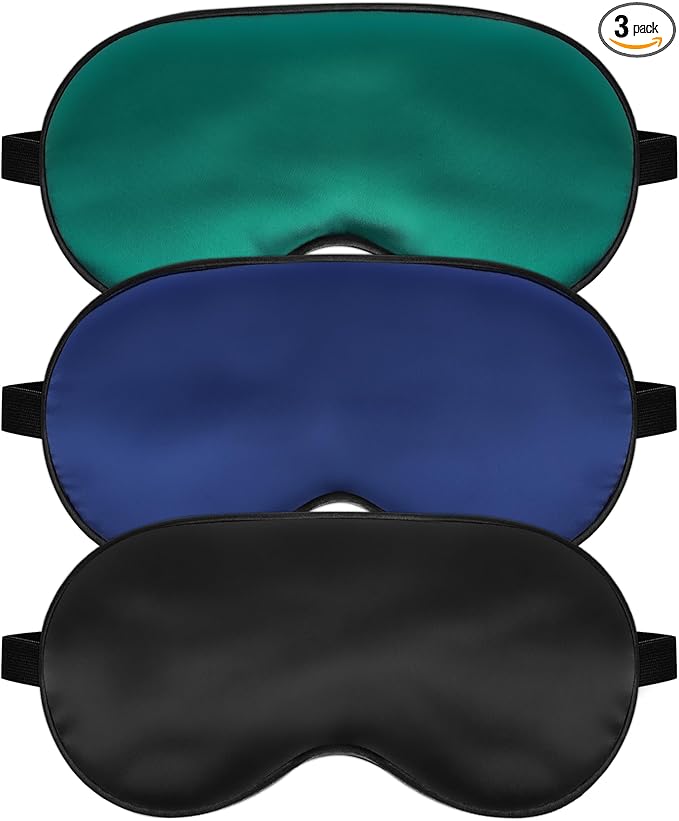 Silk Sleep Mask for Sleeping with Adjustable Strap, Satin Blackout for Men&Women, Comfortable Blindfold Eyeshade for Night Sleep (Black,Blue,Green)