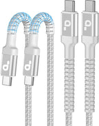 USB C to USB C Cable 10FT, 2Pack USB C Charger Cable, Long Type C Fast Charging Cable Nylon Braided USBC Charger Cord Compatible with iPhone 17/16/15/Plus/Pro Max/Samsung Galaxy S23 and More-Silver