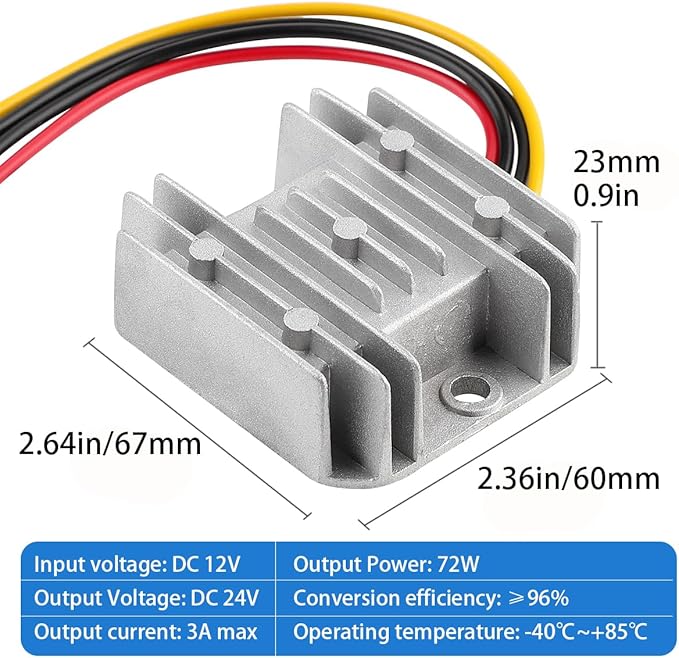 DC 12V Step Up to 24V 3A 72W Voltage Booster Converter DC Power Converter with Fuse & Connectors Waterproof Module Transformer for Golf Cart Club Car