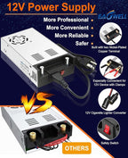 EAGWELL New Version 110V AC to 12V DC Converter 600W Power Supply 50A, Universal SMPS Transformer for RV, Pump, LED Strip, CCTV, Car Stereo,Diesel Heater