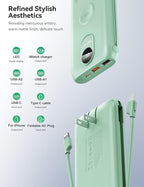 Portable Charger, 10000mAh 22.5W Power Bank Fast Charging with Wall Plug, Built-in Cables, LED Display, Compact Lightweight USB C Travel Battery Pack for iPhone 17/16, Android Cell Phone, Pad, iWatch