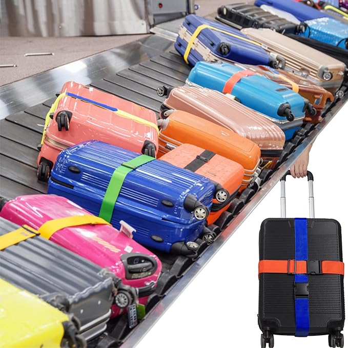 4Pcs Luggage Straps for Suitcase Travel Accessories TSA Approved, 80In Long Belts to Keep Your Suitcase Secure, Adjustable Bag Straps with Quick-Release Buckle for Travel Bag Closure, Brown