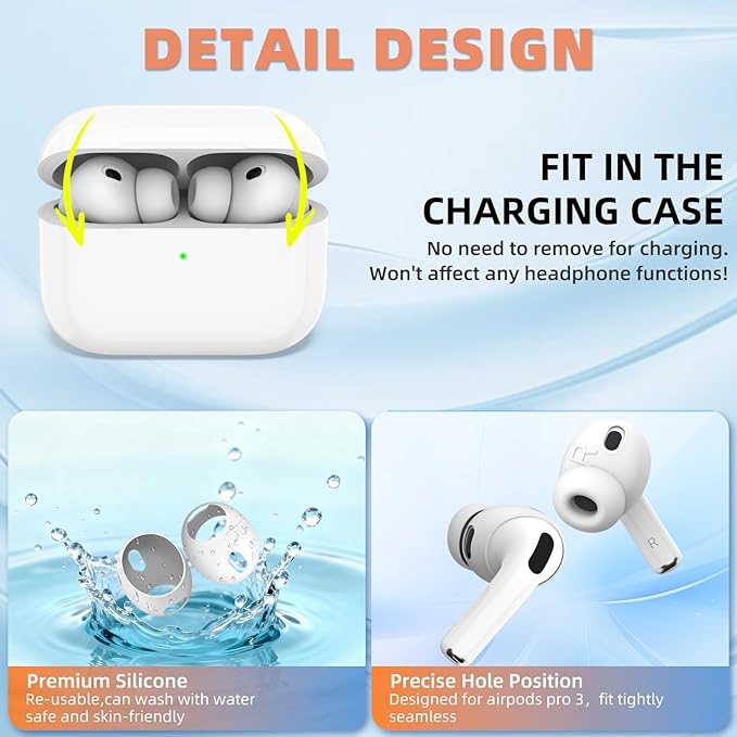 [5 Pairs] for AirPods Pro 3 Ear Tips Cover [Fit in Case], Soft Silicone AirPod Pro 3 Ear Cover Anti Slip Air Pod pro 3 Accessories Compatible with AirPods Pro 3rd Generation Earbuds 2025 (White)