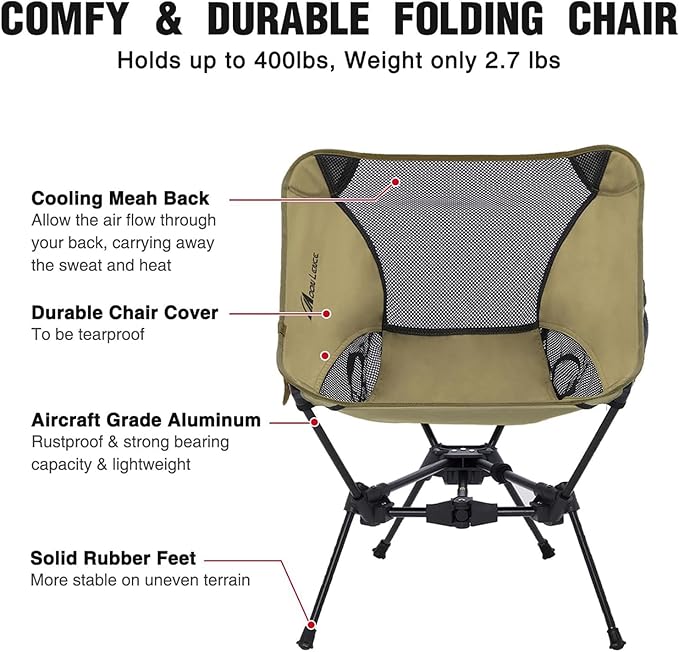 MOON LENCE Portable Camping Chair Lightweight Foldable Chair - The 4th Generation Portable Folding Chair - Compact, Ultralight Folding Chairs for Hiking Mountaineering Beach