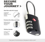 TSA Locks for Luggage, Small Padlock Combination, Luggage Locks TSA Approved, Combo Padlocks with Cable for Suitcase, Gym Locker, Backpack, Gun Case, Bag Zipper, Tool Box (Black+Black)