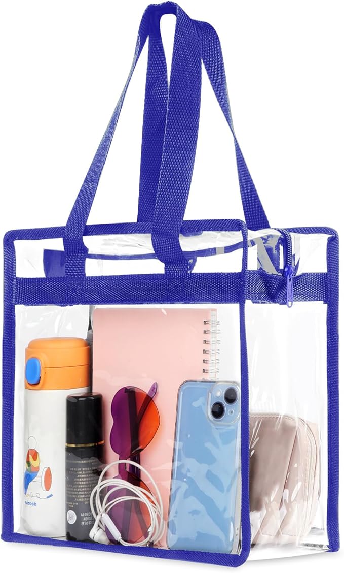 Hoiny Clear Bag for Stadium Events Approved, 12x6x12 Large Transparent Tote Bag with Zipper for Gym Concert Sports Festivals