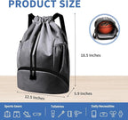 JELUTAR Drawstring Backpack Gym Bag with Shoes Compartment for Soccer, Basketball, Swim, Water-Resistant String Backpack Beach Cinch for Women Men, Dark Grey