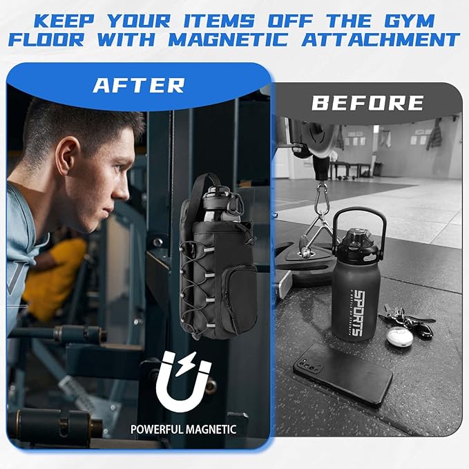 Magnetic Gym Bag for Men and Women, 60 OZ Magnetic Water Bottle Holder for Gym, Small Gym Bag, Gym Gifts for Women and Men (Black)