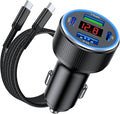 iPhone 17 Car Charger USB C Fast Charge Cable, 78W 4 Port Metal Car Phone Charger Adapter with Voltmeter PD 30W & QC3.0 Cigarette Lighter USB Adapter for iPhone 17/16/15, Galaxy, iPad, Android