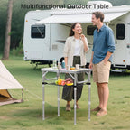 Anbte 2ft Folding Camping Table, 3 Adjustable Height Max 27.5" Small Folding Table with Storage Net Lightweight & Portable with Carry Handle, for Outdoor Indoor Camping Beach BBQ RV, Blooming Floral