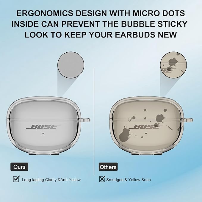 Aircawin for Bose Ultra Open Earbuds Case Clear 2024,Full Protective Shockproof Soft Transparent TPU Cover for Bose Open Ear Wireless Earbud Headphone Accessories with Carabiner and Cleaning Pen-Black
