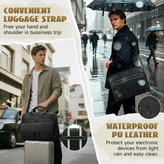 RAINSMORE Mens Laptop Bag PU Leather Messenger Bag 15.6 Inch Briefcase Vintage Computer Satchel Bag for Work Business