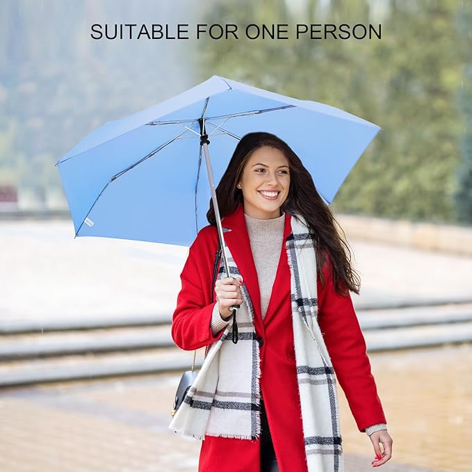 Compact Travel Umbrella for Purse - Flat Handle, Waterproof for Light Rain