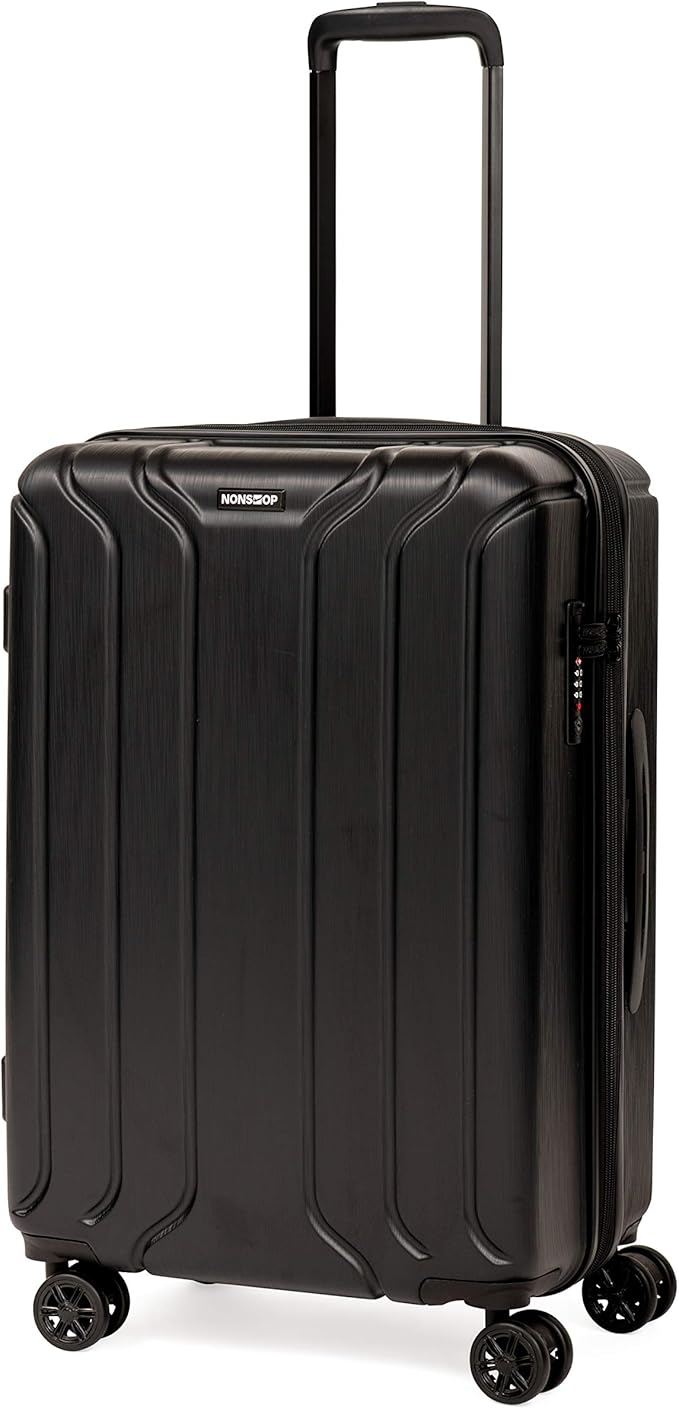 NONSTOP NEW YORK Luggage Expandable Spinner Wheels hard side shell Travel Suitcase Lightweight, TSA Lock, Double USB Port (Black, Checked-Medium 24-Inch)