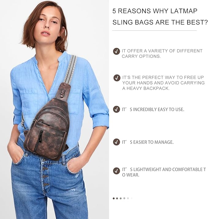 LATMAP 7L Sling Bag For Women Men Backpack Fanny Pack Crossbody Chest Travel Shoulder Belt Bags Purse Handbag PU Leather
