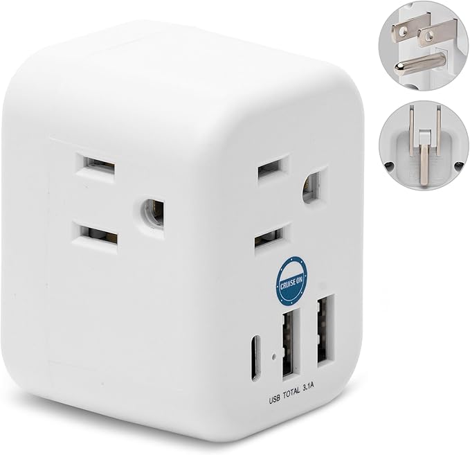 Cruise Approved Power Strip Foldable, Non Surge Protector Travel Power Strip, Multi Plug, 6 Outlets, 2 USB-A, 1 USB-C, & 3 AC Outlet for Carnival, Celebrity, Princess, & Major Lines in 2026 & 2027