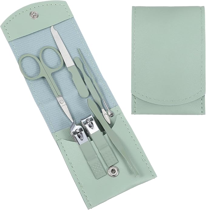 7 in 1 Nail Clipper Set Manicure Kit Premium Stainless Steel Fingernail & Toenail Clippers, Portable Travel Manicure & Pedicure Grooming Care Kits with PU Leather Pouch, Gifts for Men Women Parents