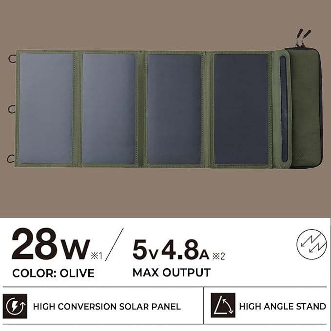 ELECOM NESTOUT 15000mAh Outdoor Power Bank + 4-Panel Solar Panel Charger + Flash-1 LED Flash Light Panel 1000 Lumen - Beige