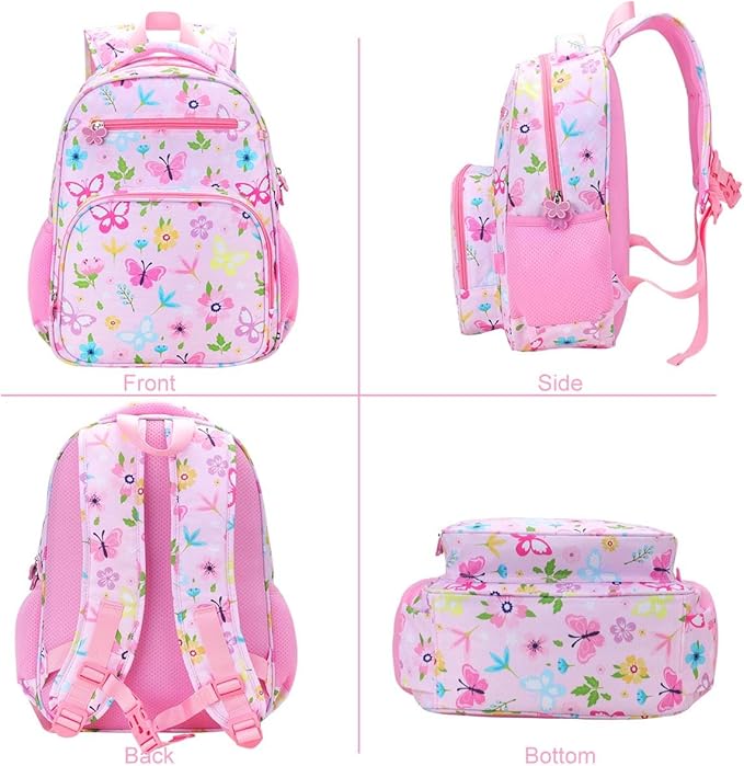 RHCPFOVR Kids Backpack for Girls - Girls Backpack 3-8 Ages Butterfly for Kids 15 Inch School Bookbag for Kindergarten Elementary School Bookbag for Girl 1st 2nd Grade