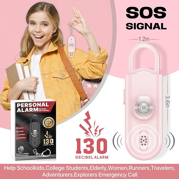 Personal Safety Alarm for Women, 130dB Loud Siren with SOS Strobe Light, Flashlight, 1000ft Audible Help Kids, Elderly Emergency Call, Self Defense Keychain for College Essentials