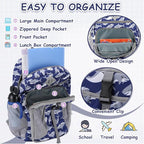 VASCHY Kids Backpack Lunch Bag Set, Boys Large School Bookbag Insulated Lunch Box for Toddlers Preschool,Daycare,Kindergarten,Elementary School Shark