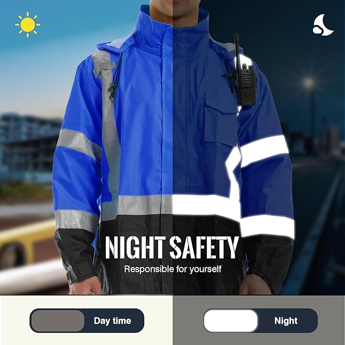 SKSAFETY Hi Vis Safety Rain Jacket for Men, Construction Work Rain Gear Heavy Duty Class 3 Rain Coat Waterproof Lightweight