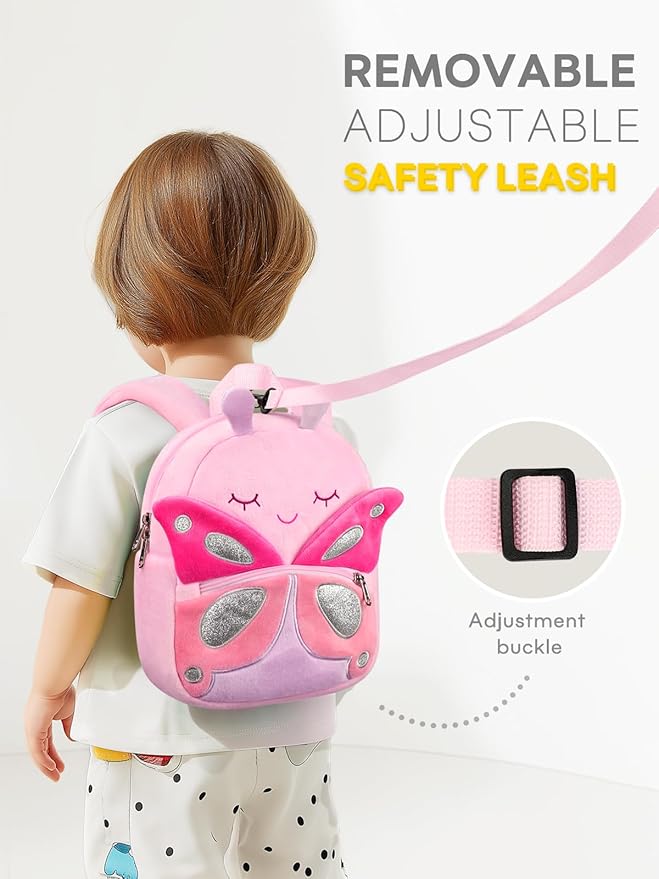 mibasies Toddler Backpacks for Girls 2-4: Plush Backpack -3D Animal Cartoon Mini Travel Bag -10 inch Toddler Backpack Leash
