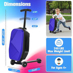 Scooter Luggage For Kids & Adults， Hardside Ride On Suitcase For Kids Ages 4-15 Multifunctional Lightweight Foldable Carry On Luggage With Wheels Ride On For Children Teenagers (Indigo Blue, 20")