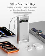 TALIX 190W 20000mAh Portable Charger,3-Port USB-C Fast Charging Power Bank Battery Pack with Built-in Retractable Cables for MacBook,Laptop,Computer,Cell Phones,iPhone 17,iPad,Android,Samsung,Silver