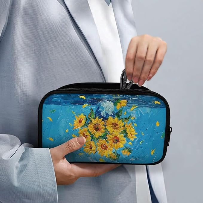Artistic Sunflowers Electronic Organizer Cable Organizer Bag Travel Bag Cable Organizer Pouch Electronic Accessories Carry Case for SD Card Charger Phone Earphone Tech Pouch