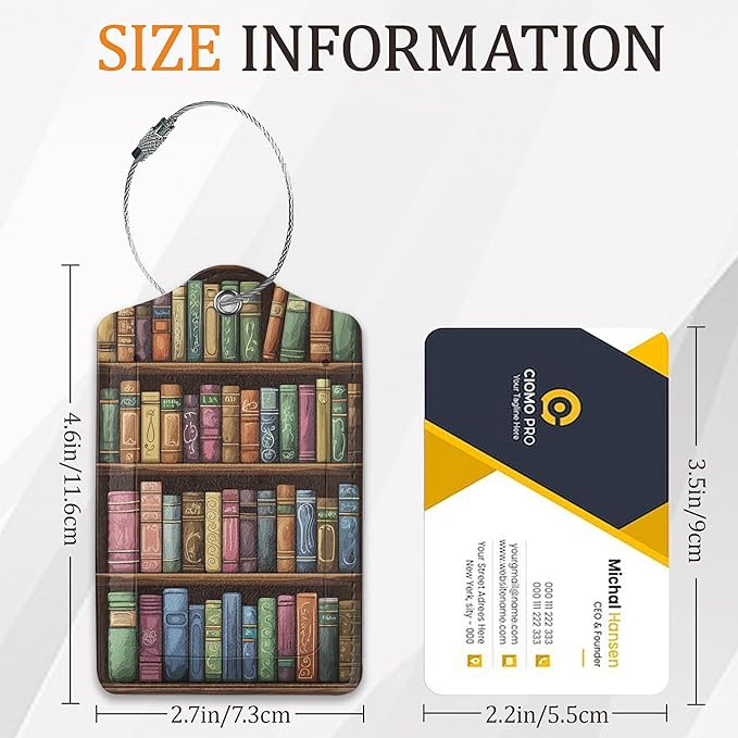 Vintage Book Luggage Tags for Suitcase 3 Pack, Privacy Cover ID Label with Stainless Steel Loop and Address Card for Travel Bag Suitcase